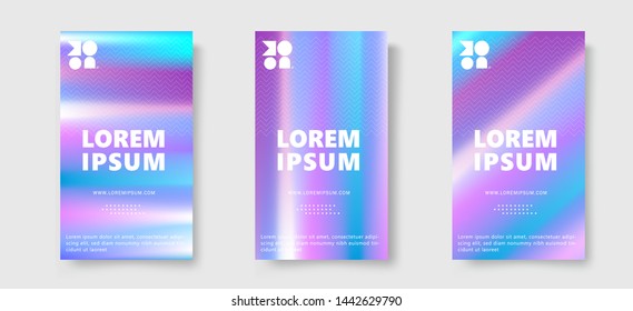 MINIMAL COVER, MODERN BUSINESS BROCHURE SET. HOLOGRAPHIC STYLE BRAND CATALOGUE LAYOUT.  Colorful abstract gradient waves  - Vector