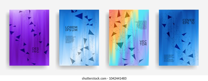 Minimal cover page layouts set. Global network connection digital grid. Interlinked nodes, molecular or  big data cloud structure concept. Information technology concept cover.
