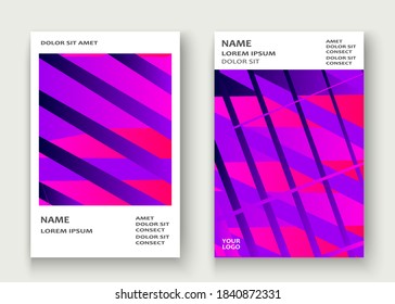 Minimal cover set design vector illustration. Neon halftone pink blue gradient. Abstract retro 80s style texture geometric pattern lines. Striped minimalist trend background. Modern template design