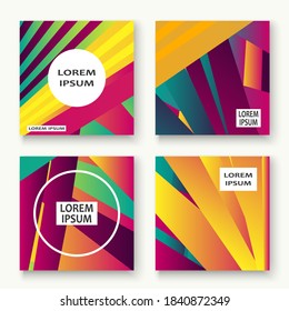 Minimal cover set design vector illustration. Neon halftone pink blue gradient. Abstract retro 80s style texture geometric pattern lines. Striped minimalist trend background. Modern template design