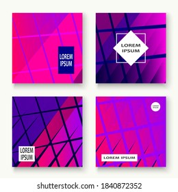 Ilustración vectorial de diseño de conjunto de portada mínima. Gradiente azul neón medio tono rosa. Resumen de líneas de patrones geométricos de textura de estilo de los años 80. Fondo de tendencia minimalista a rayas. Diseño moderno de plantillas