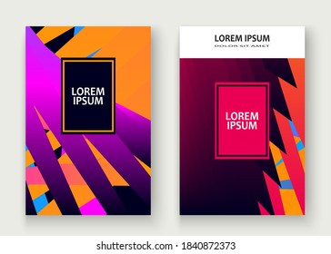 Minimal cover set design vector illustration. Neon halftone pink blue gradient. Abstract retro 80s style texture geometric pattern lines. Striped minimalist trend background. Modern template design