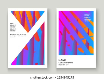 Minimal cover set design vector illustration. Neon blurred pink blue gradient. Abstract retro 80s style texture geometric pattern lines. Striped minimalist trend background. Modern template design