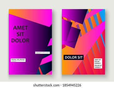 Minimal cover set design vector illustration. Neon blurred pink purple gradient. Abstract retro 80s style texture geometric pattern lines. Striped minimalist trend background. Modern template design