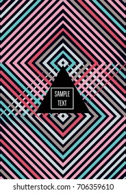Minimal cover template. Flat geometric linear abstract poster design. Simple dynamic hipster red, pink, grey, blue, turquoise minimal cover. Lines, waves, stripes halftone background. Cool modern book