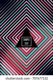 Minimal cover template. Flat geometric linear abstract poster design. Simple dynamic hipster red, pink, grey, blue, turquoise minimal cover. Lines, waves, stripes halftone background. Cool modern book
