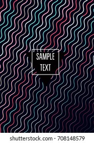 Minimal cover template. Flat geometric linear abstract poster design. Simple dynamic hipster red, pink, grey, blue, turquoise minimal cover. Lines, waves, stripes halftone background. Cool modern book