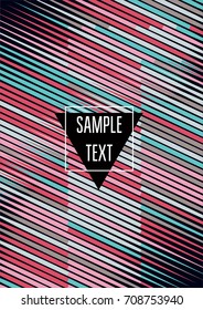 Minimal cover template. Flat geometric linear abstract poster design. Simple dynamic hipster red, pink, grey, blue, turquoise minimal cover. Lines, waves, stripes halftone background. Cool modern book