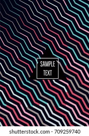 Minimal cover template. Flat geometric linear abstract poster design. Simple dynamic hipster red, pink, grey, blue, turquoise minimal cover. Lines, waves, stripes halftone background. Cool modern book