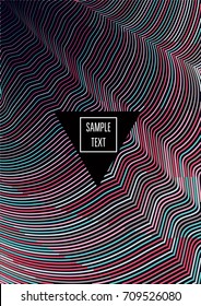 Minimal cover template. Flat geometric linear abstract poster design. Simple dynamic hipster red, pink, grey, blue, turquoise minimal cover. Lines, waves, stripes halftone background. Cool modern book