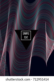Minimal cover template. Flat geometric linear abstract poster design. Simple dynamic hipster red, pink, grey, blue, turquoise minimal cover. Lines, waves, stripes halftone background. Cool modern book