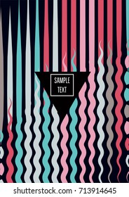 Minimal cover template. Flat geometric linear abstract poster design. Simple dynamic hipster red, pink, grey, blue, turquoise minimal cover.