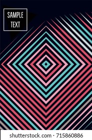 Minimal cover template. Flat geometric linear abstract poster design. Simple dynamic hipster red, pink, grey, blue, turquoise minimal cover. Lines, waves, stripes halftone background. Cool modern book