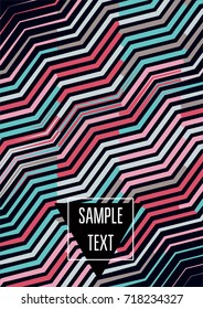 Minimal cover template. Flat geometric linear abstract poster design. Simple dynamic hipster red, pink, grey, blue, turquoise minimal cover. Lines, waves, stripes halftone background. Cool modern book