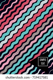Minimal cover template. Flat geometric linear abstract poster design. Simple dynamic hipster red, pink, grey, blue, turquoise minimal cover. Lines, waves, stripes halftone background. Cool modern book