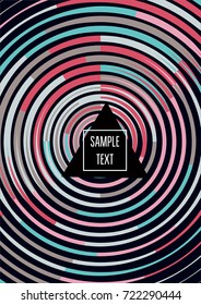 Minimal cover template. Flat geometric linear abstract poster design. Simple dynamic hipster red, pink, grey, blue, turquoise minimal cover. Lines, waves, stripes halftone background. Cool modern book