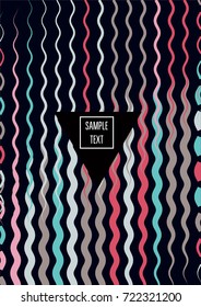 Minimal cover template. Flat geometric linear abstract poster design. Simple dynamic hipster red, pink, grey, blue, turquoise minimal cover. Lines, waves, stripes halftone background. Cool modern book