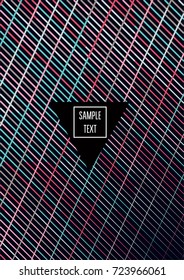 Minimal cover template. Flat geometric linear abstract poster design. Simple dynamic hipster red, pink, grey, blue, turquoise minimal cover. Lines, waves, stripes halftone background. Cool modern book