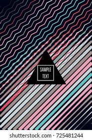 Minimal cover template. Flat geometric linear abstract poster design. Simple dynamic hipster red, pink, grey, blue, turquoise minimal cover. Lines, waves, stripes halftone background. Cool modern book