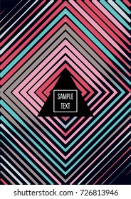 Minimal cover template. Flat geometric linear abstract poster design. Simple dynamic hipster red, pink, grey, blue, turquoise minimal cover. Lines, waves, stripes halftone background. Cool modern book