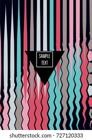 Minimal cover template. Flat geometric linear abstract poster design. Simple dynamic hipster red, pink, grey, blue, turquoise minimal cover. Lines, waves, stripes halftone background. Cool modern book