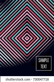 Minimal cover template. Flat geometric linear abstract poster design. Simple dynamic hipster red, pink, grey, blue, turquoise minimal cover. Lines, waves, stripes halftone background. Cool modern book