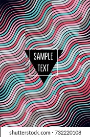 Minimal cover template. Flat geometric linear abstract poster design. Simple dynamic hipster red, pink, grey, blue, turquoise minimal cover. Lines, waves, stripes halftone background. Cool modern book