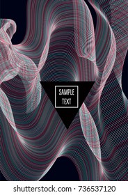 Minimal cover template. Flat geometric linear abstract poster design. Simple dynamic hipster red, pink, grey, blue, turquoise minimal cover. Lines, waves, stripes halftone background. Cool modern book