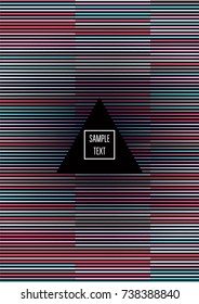 Minimal cover template. Flat geometric linear abstract poster design. Simple dynamic hipster red, pink, grey, blue, turquoise minimal cover. Lines, waves, stripes halftone background. Cool modern book