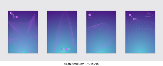 Minimal cover templates with futuristic 3D meshes. Abstract grid shape on bright gradient background. Social media web banner. Future geometric design.