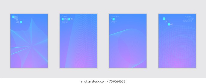 Minimal cover templates with futuristic 3D meshes. Abstract grid shape on bright gradient background. Social media web banner. Future geometric design.