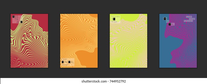 Minimal cover templates with marble striped texture. Abstract bright color splash background. Social media web banner. Future geometric design with marbling pattern on gradient backdrop.