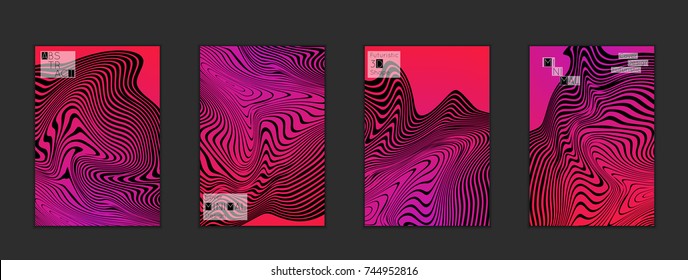 Minimal cover templates with marble striped texture. Abstract bright color splash background. Social media web banner. Future geometric design with marbling pattern on gradient backdrop.