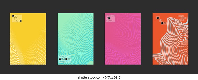 Minimal cover templates with marble striped texture. Abstract bright color splash background. Social media web banner. Future geometric design with marbling pattern on gradient backdrop.