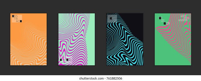Minimal cover templates with marble striped texture. Abstract bright color splash background. Social media web banner. Future geometric design with marbling pattern on gradient backdrop.