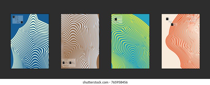 Minimal cover templates with marble striped texture. Abstract bright color splash background. Social media web banner. Future geometric design with marbling pattern on gradient backdrop.