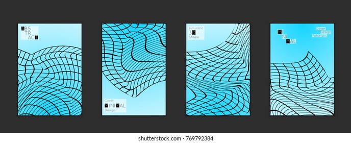 Minimal cover templates with marble striped texture. Abstract bright color splash background. Social media web banner. Future geometric design with black marbling pattern on gradient backdrop.