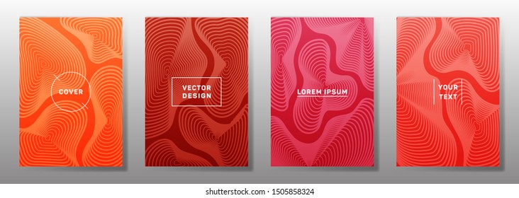 Minimal cover templates set. Fluid curve shapes geometric lines patterns. Modern backgrounds for notepads, notice paper covers. Line shapes patterns, header elements. Cover page templates.