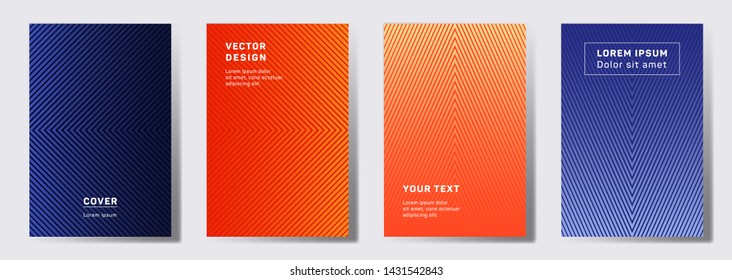 Minimal cover templates set. Geometric lines patterns with edges, angles. Halftone poster, flyer, banner vector backgrounds. Line shapes patterns, header elements. Cover page templates.