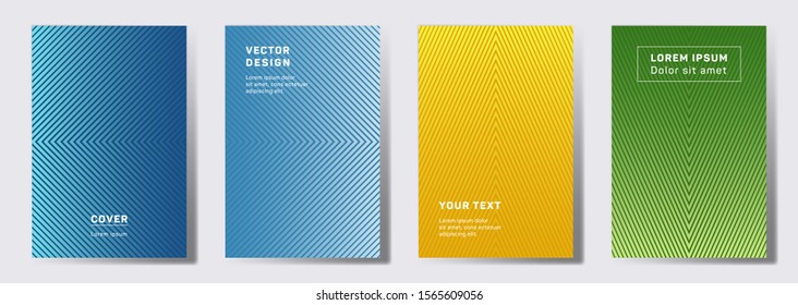 Minimal cover templates set. Geometric lines patterns with edges, angles. Cool backgrounds for catalogues, business magazine. Line stripes graphics, title elements. Cover page templates.