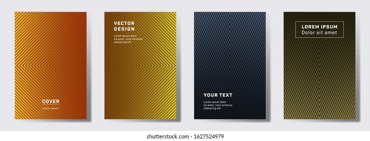 Minimal cover templates set. Geometric lines patterns with edges, angles. Linear backgrounds for catalogues, business magazine. Lines texture, header title elements. Annual report covers.
