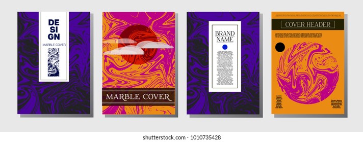 Minimal Cover Templates Set. Marble Business Poster. Candy Bright Trendy Pink, Blue, Turquoise Paper Texture. Elegant Corporate VIP Minimal Cover Templates. Ebru Suminagashi Liquid Marble Texture