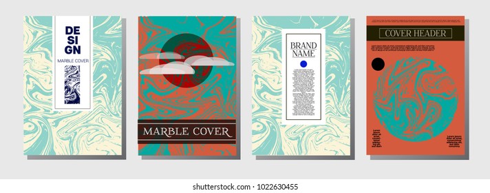 Minimal Cover Templates Set. Marble Corporate Identity. Cool Bright Trendy Pink, Blue, Turquoise Stone Texture. Elegant Corporate VIP Minimal Cover Templates. Ebru Liquid Paint Ads Marble Texture