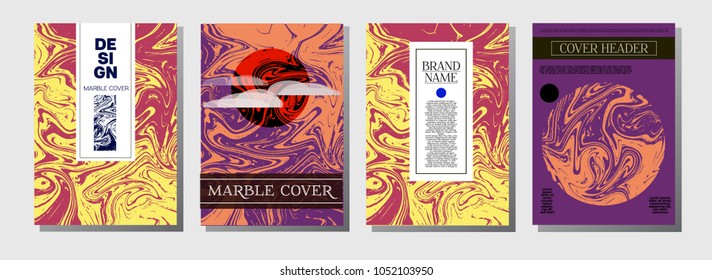 Minimal Cover Templates Set. Marble Business Card. Vivid Pink, Blue Turquoise Invitation Spring Background. Geometric Rich Elegant Minimal Cover Templates. Ebru Suminagashi Liquid Marble Texture