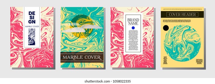 Minimal Cover Templates Set. Marble Business Card. Vivid Pink, Blue Turquoise Invitation Spring Background. Chick VIP Luxury, Rich Minimal Cover Templates. Ebru Suminagashi Liquid Marble Texture