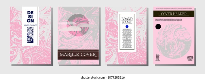 Minimal Cover Templates Set. Marble Striped Background. Candy Bright Trendy Pink, Blue, Turquoise Paper Texture. Elegant Corporate VIP Minimal Cover Templates. Funky Futuristic Hipster Marble Texture