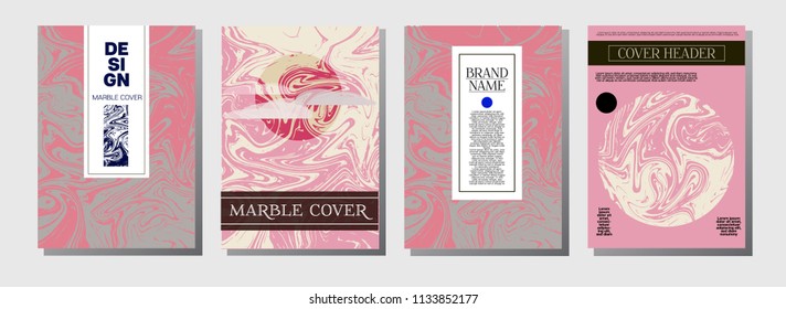 Minimal Cover Templates Set. Marble Business Card. Vivid Pink, Blue Turquoise Invitation Spring Background. Abstract Geometric VIP Minimal Cover Templates. Funky Futuristic Hipster Marble Texture