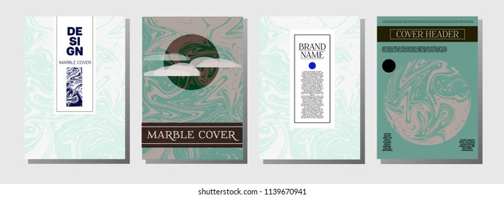 Minimal Cover Templates Set. Marble Corporate Identity. Vivid Crazy Pink, Blue, Turquoise Paper Background. Geometric Rich Elegant Minimal Cover Templates. Ebru Suminagashi Liquid Marble Texture