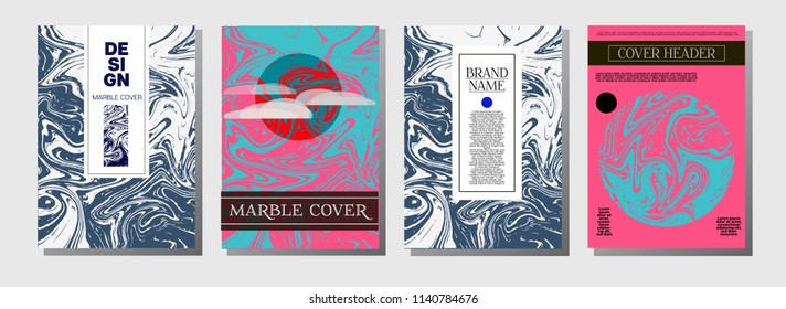 Minimal Cover Templates Set. Marble Business Card. Cool Bright Trendy Pink, Blue, Turquoise Stone Texture. Geometric VIP Luxury Minimal Cover Templates. Trendy Ebru Liquid Paint Marble Texture
