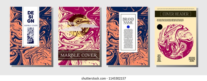 Minimal Cover Templates Set. Marble Business Card. Cool Bright Trendy Pink, Blue, Turquoise Stone Texture. Elegant Corporate VIP Minimal Cover Templates. Ebru Liquid Paint Ads Marble Texture